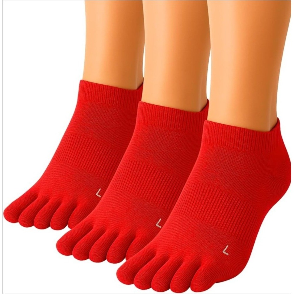Soxsense 3 pairs‎ Athletic Running Finger Toe Socks Red Medium Cotton Blend New